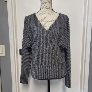 Express Charcoal V-Neck Criss‎ Cross Women's Ribbed Sweater Pullover Size Small